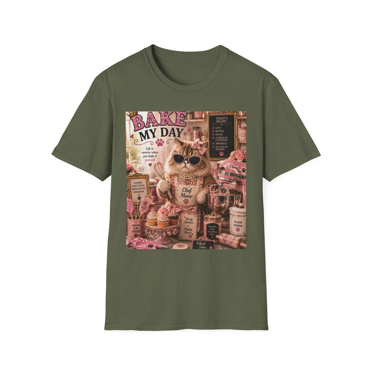 Bake My Day | Classy Cats™ T-Shirt | Funny Baking Cat Shirt | Baker Gift | Cat Mom Tee | Cupcake Lover & Kitchen Apparel