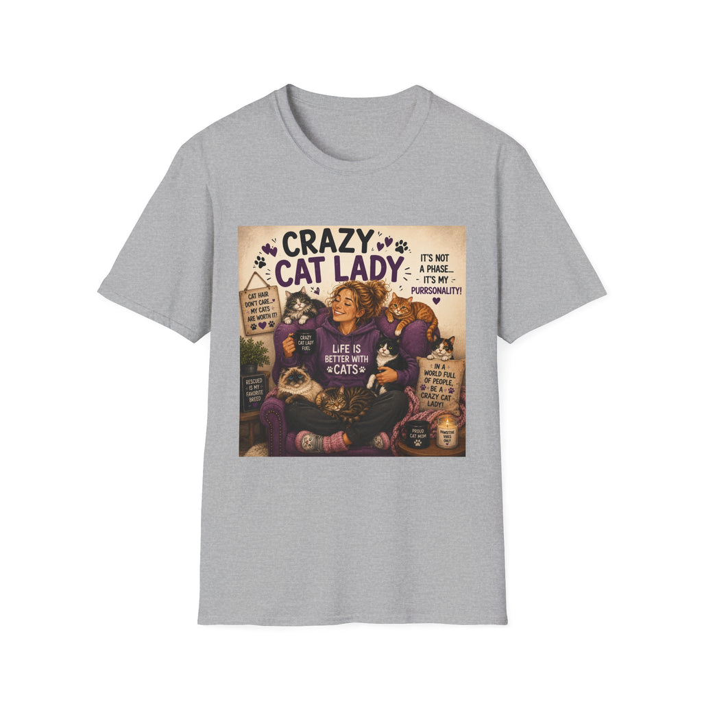 Crazy Cat Lady T-Shirt — "It's Not a Phase, It's My Purrsonality" Cat Mom Tee