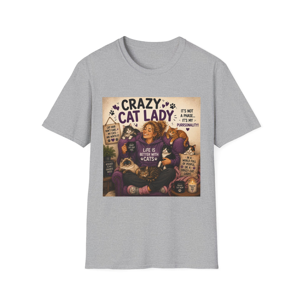 Crazy Cat Lady T-Shirt — "It's Not a Phase, It's My Purrsonality" Cat Mom Tee