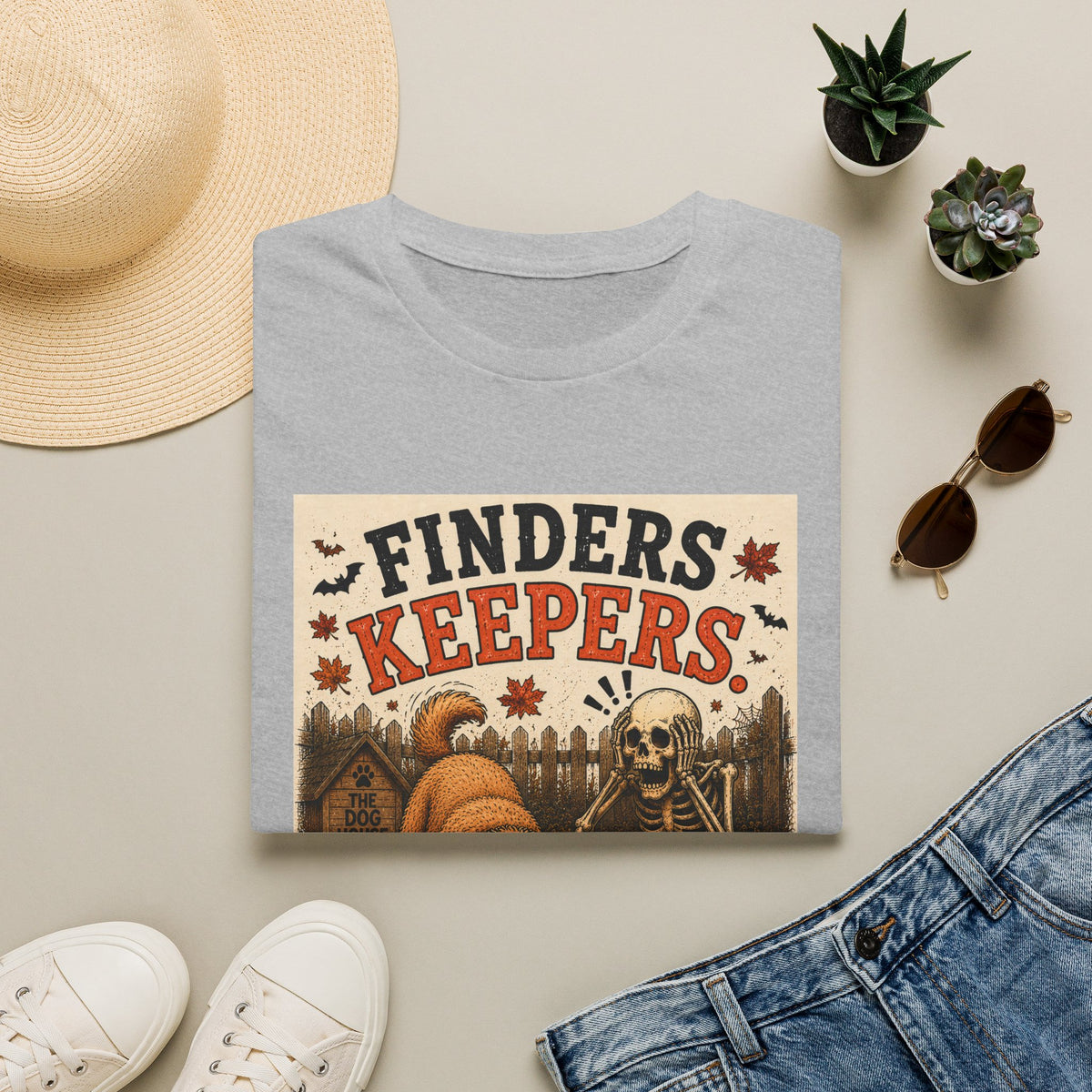 Funny Halloween Dog Shirt – Finders Keepers | Skeleton Dog T-Shirt | Vintage Halloween Tee | Dog Lover Gift | Cute Fall Graphic Tee | Spooky Dog Shirt