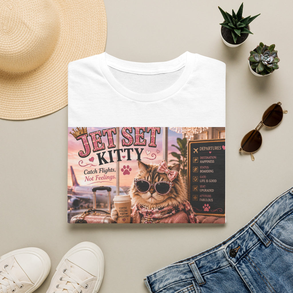 Jet Set Kitty | Classy Cats™ T-Shirt | Funny Travel Cat Shirt | Cat Mom Gift | Vacation Lover Tee | Travel Apparel