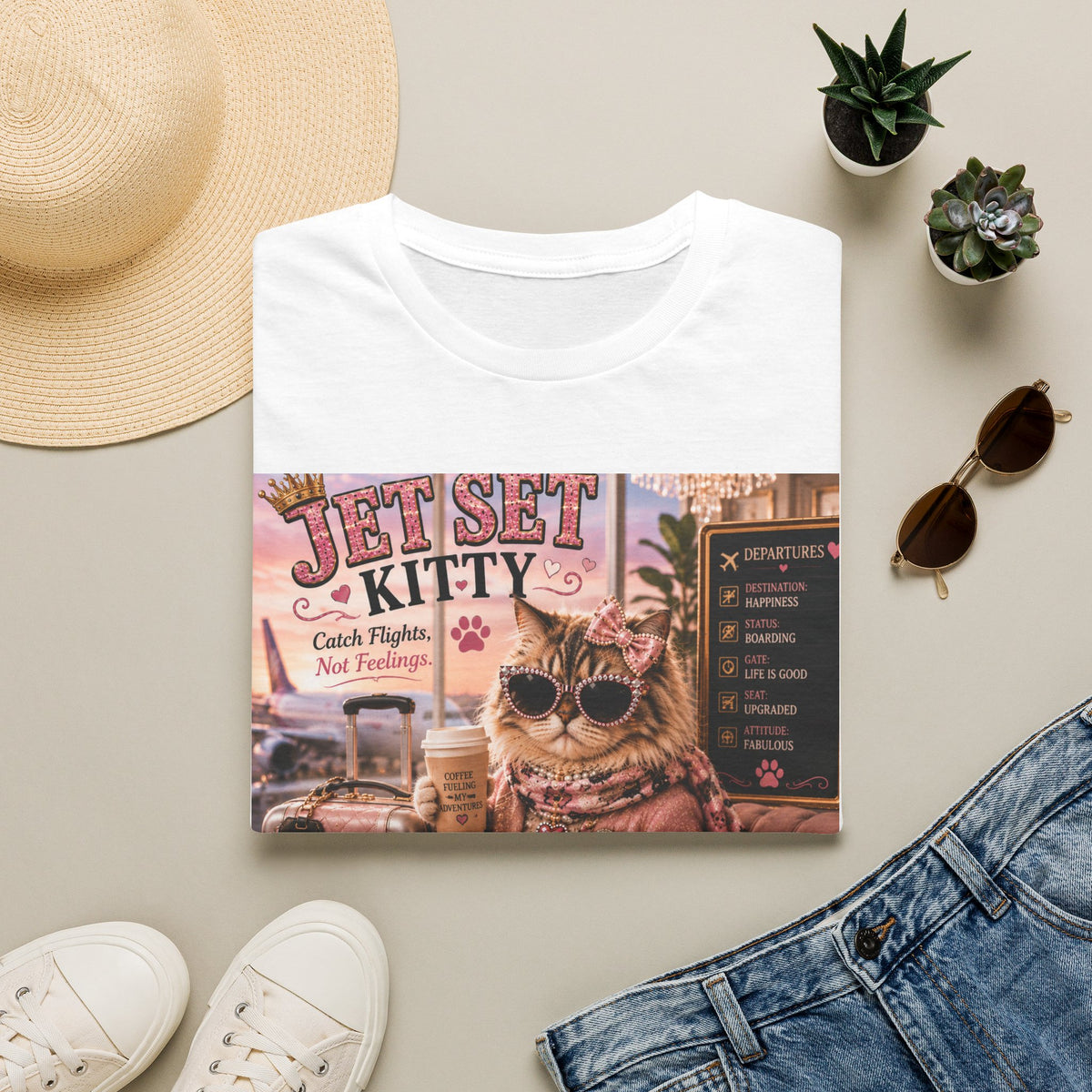 Jet Set Kitty | Classy Cats™ T-Shirt | Funny Travel Cat Shirt | Cat Mom Gift | Vacation Lover Tee | Travel Apparel