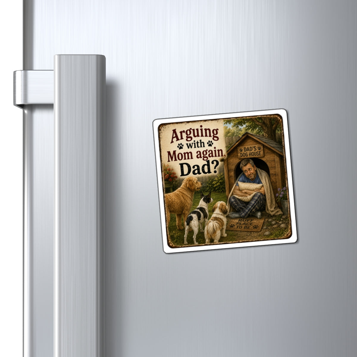 Arguing With Mom Again, Dad?” Funny Dog Dad Magnet | Dog House Humor Gift | The Dog House™