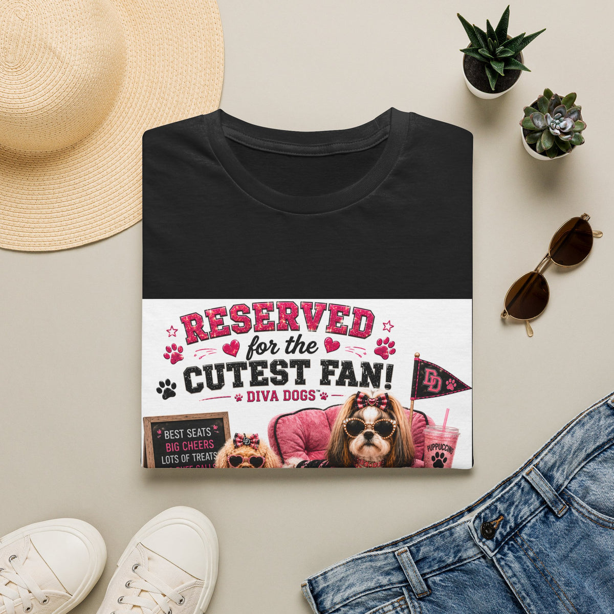 Reserved for the Cutest Fan!™ | Diva Dogs™ | Football Game Day Dog Lover T-Shirt | VIP Fan Edition