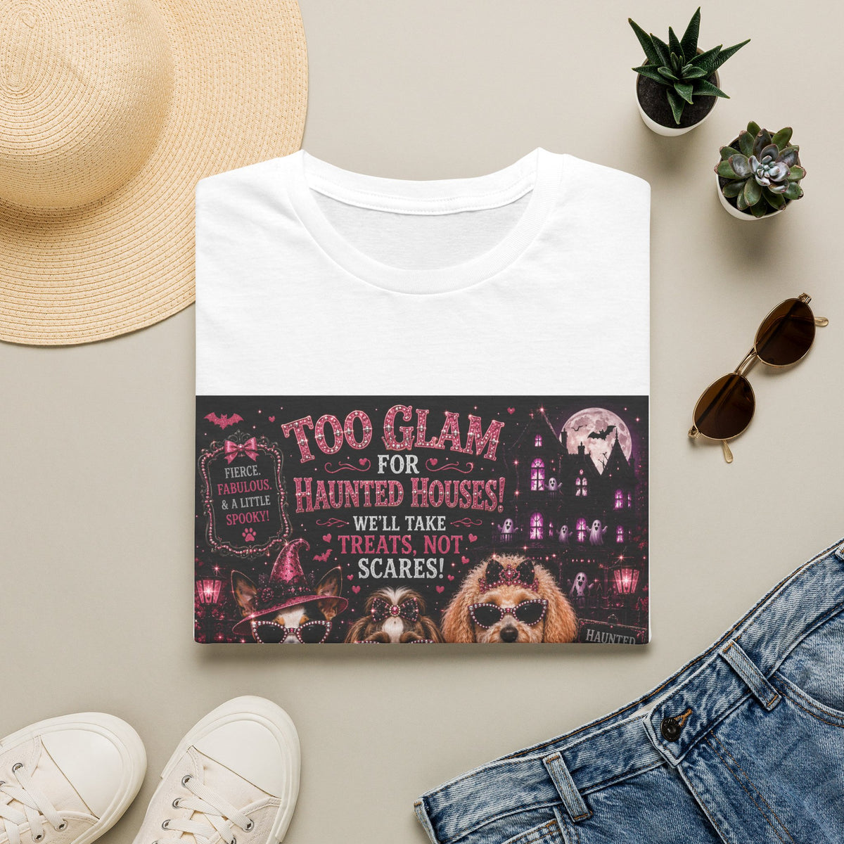 Too Glam for Haunted Houses! We'll Take Treats, Not Scares! | Diva Dogs™ Halloween T-Shirt | Funny Dog Lover Shirt | Dog Mom Gift | Glam Halloween Tee