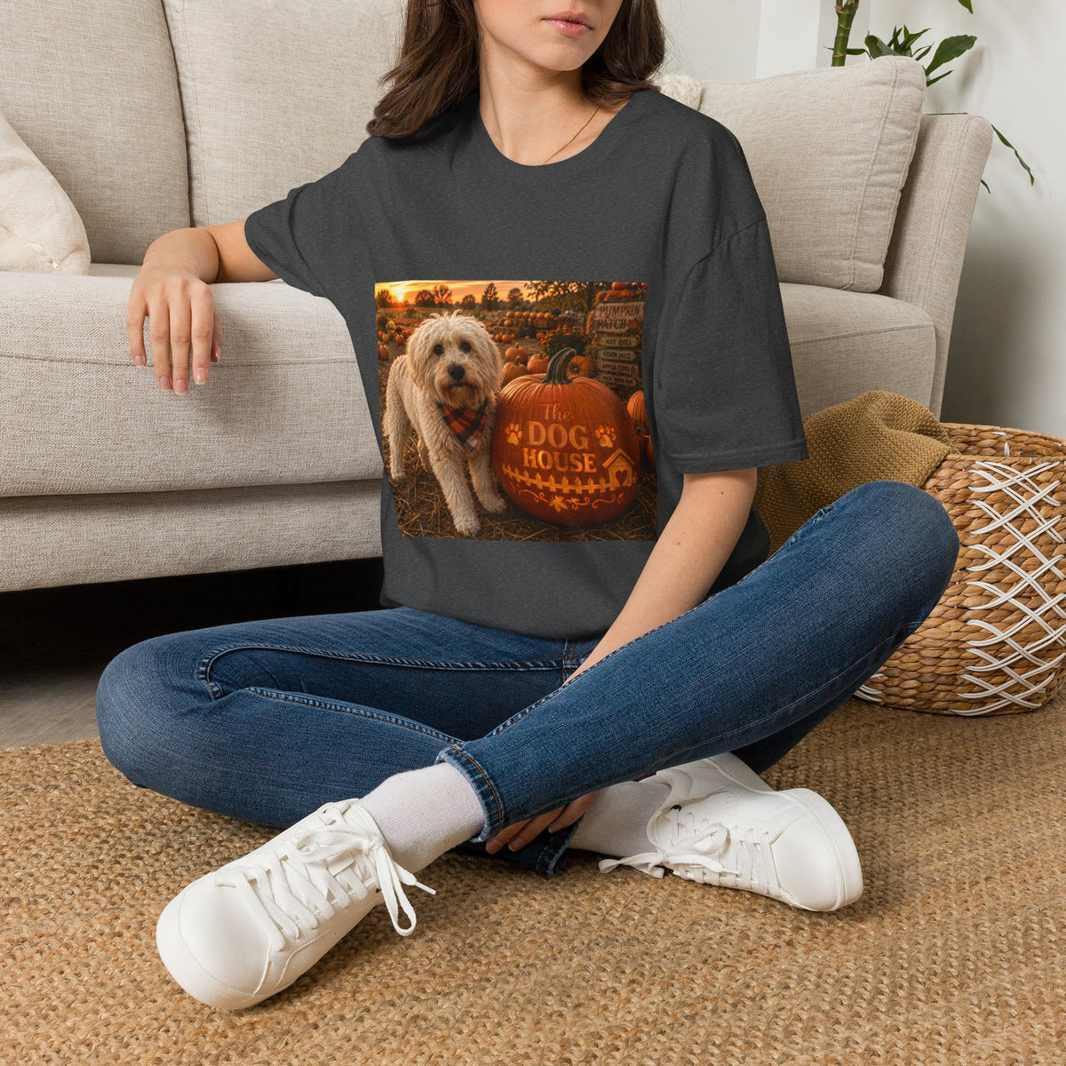 Welcome to The Dog House™ Pumpkin Patch | Maddie's Fall Pumpkin T-Shirt | Cozy Autumn Dog Lover Shirt