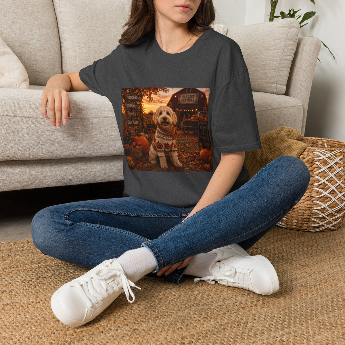 Leaves & Lattes Please | Maddie's Harvest Festival™ | Cozy Fall Dog Lover T-Shirt | Autumn Farmhouse Shirt