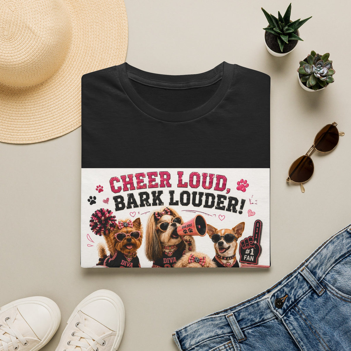 Cheer Loud, Bark Louder!™ | Diva Dogs™ | Football Game Day Dog Lover T-Shirt | Glam Tailgate Tee