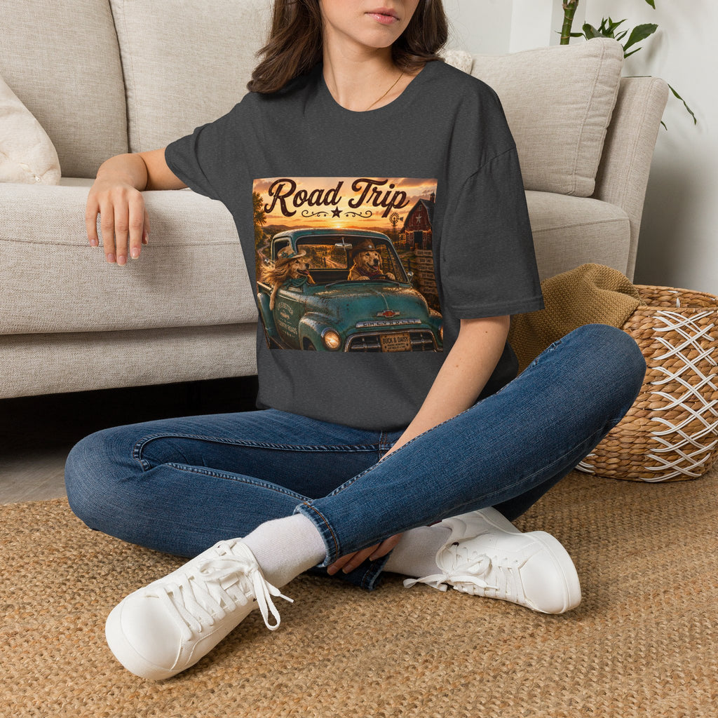Road Trip | Barn Buddies™ Country Roads T-Shirt | Funny Cowboy Dog Fall Shirt | Vintage Farmhouse Country Life Tee