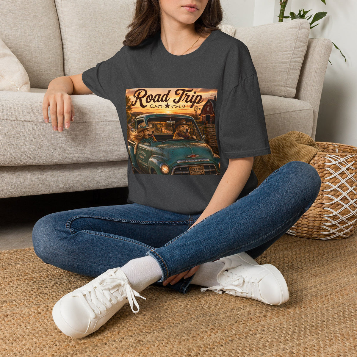 Road Trip | Barn Buddies™ Country Roads T-Shirt | Funny Cowboy Dog Fall Shirt | Vintage Farmhouse Country Life Tee