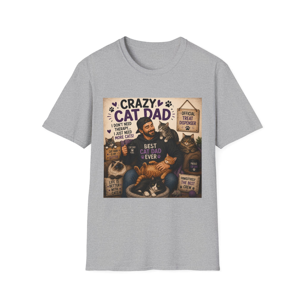 Crazy Cat Dad T-Shirt – "I Don't Need Therapy, I Just Need More Cats" Cat Lover Tee