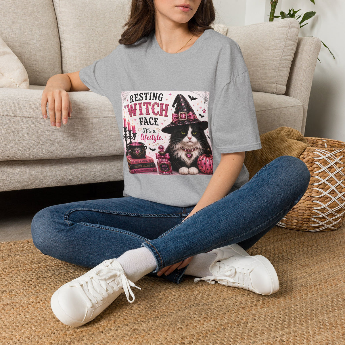 Resting Witch Face | Classy Cats™ Halloween T-Shirt | Funny Black & White Cat Shirt | Halloween Cat Lover Tee | Cat Mom Gift
