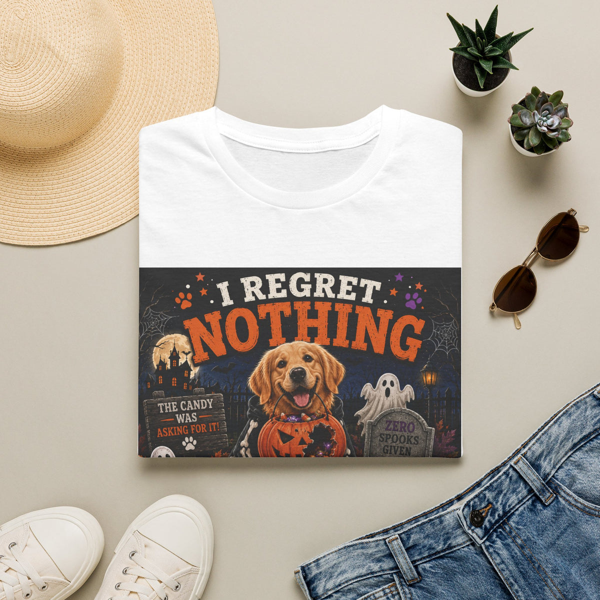 Funny Halloween Dog Shirt – I Regret Nothing | Skeleton Hoodie Dog T-Shirt | Cute Halloween Dog Lover Tee | Fall Graphic Shirt | Dog Mom Gift