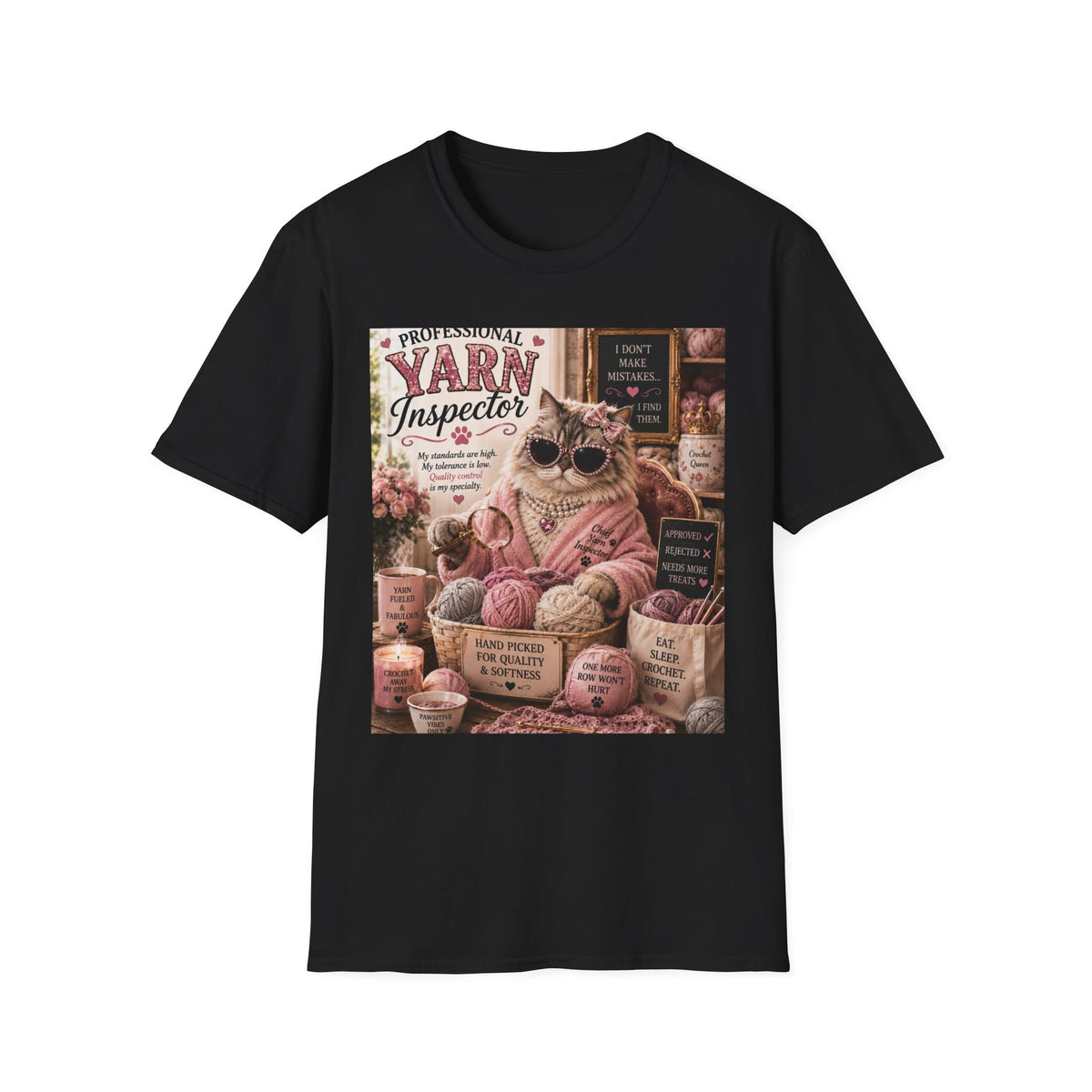 Professional Yarn Inspector | Classy Cats™ T-Shirt | Funny Crochet Cat Shirt | Knitting Lover Gift | Cat Mom Tee | Yarn Lover Apparel