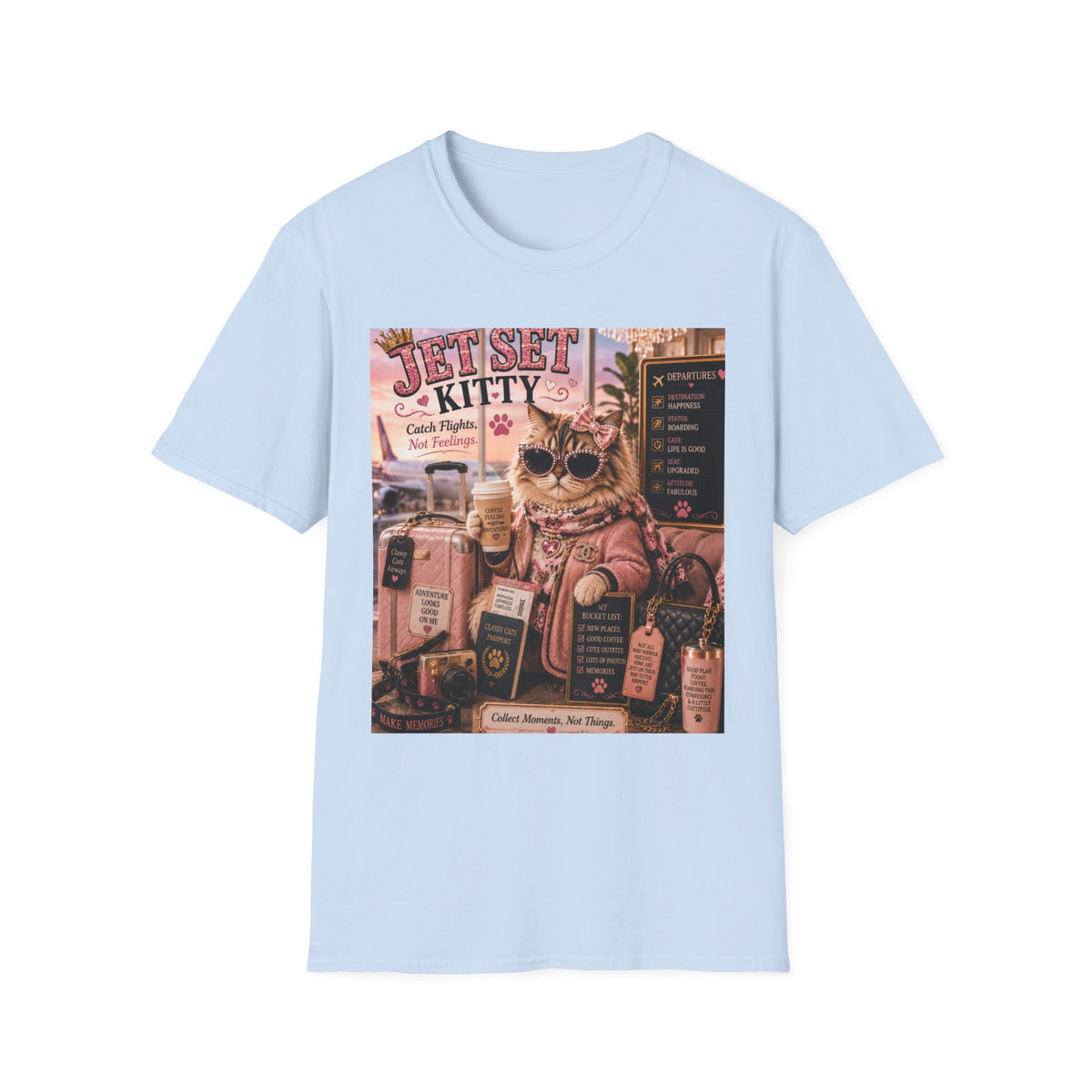 Jet Set Kitty | Classy Cats™ T-Shirt | Funny Travel Cat Shirt | Cat Mom Gift | Vacation Lover Tee | Travel Apparel