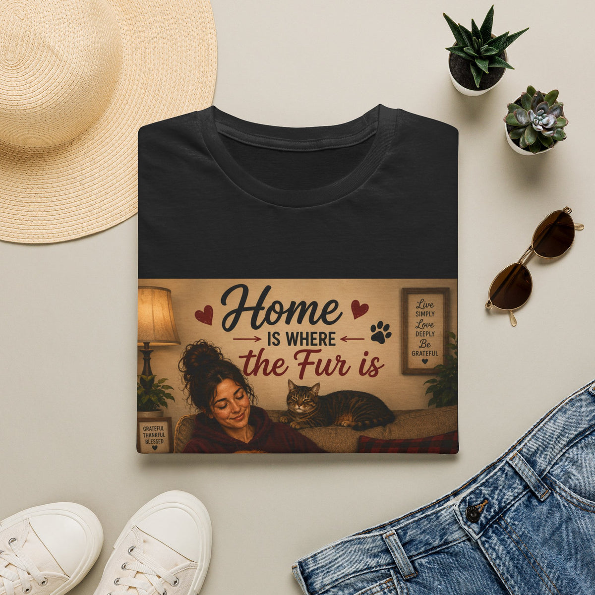 Cat Lover T-Shirt — "Home Is Where the Fur Is" Cozy Pet Tee