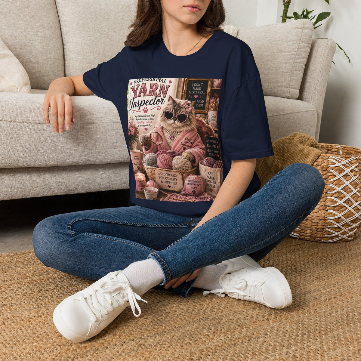 Professional Yarn Inspector | Classy Cats™ T-Shirt | Funny Crochet Cat Shirt | Knitting Lover Gift | Cat Mom Tee | Yarn Lover Apparel