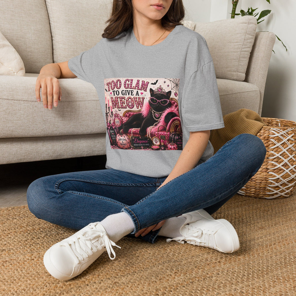 Too Glam to Give a Meow | Classy Cats™ Halloween T-Shirt | Funny Black Cat Shirt | Cat Mom Gift | Glam Cat Lover Tee | Halloween Apparel