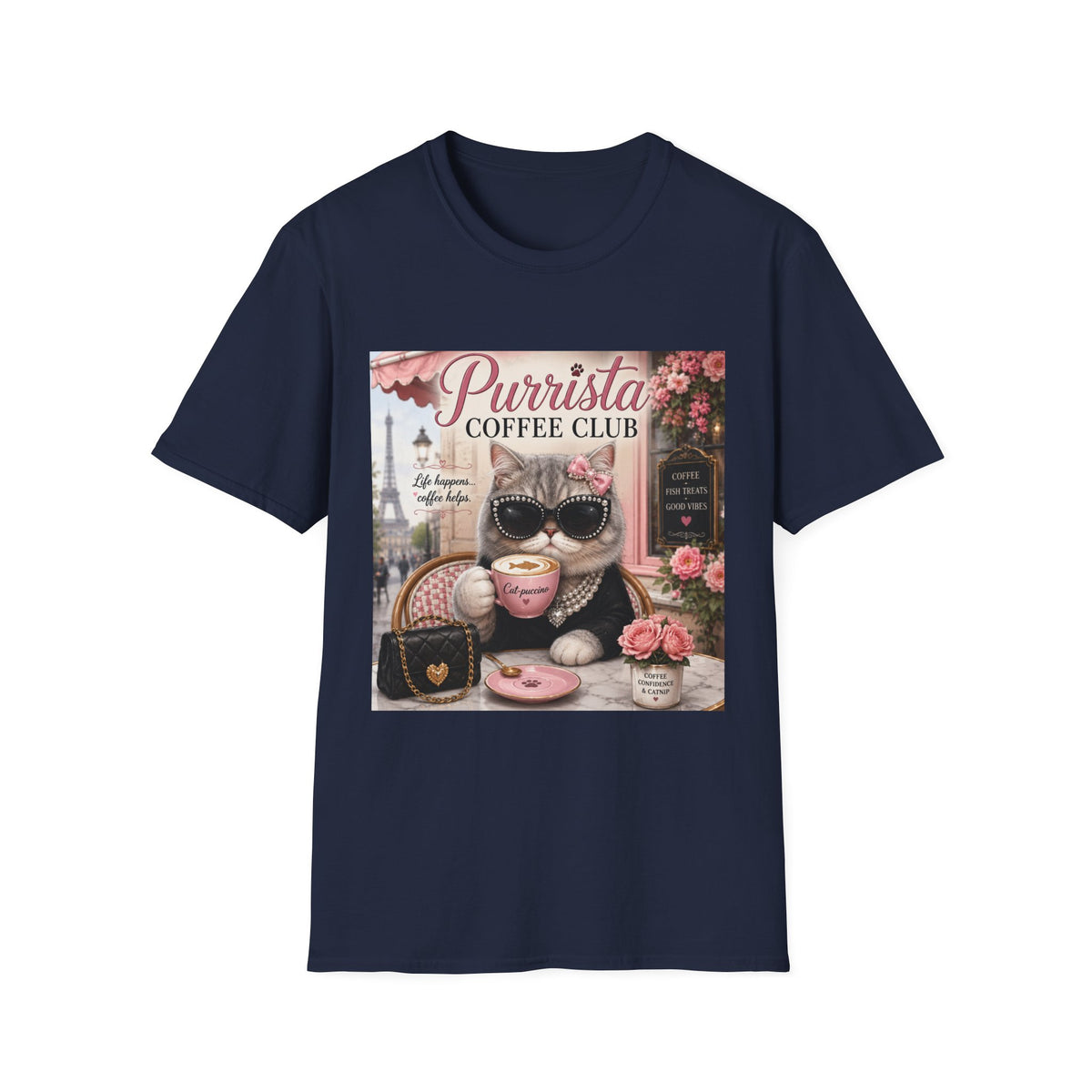 Purrista Coffee Club | Classy Cats™ T-Shirt | Funny Coffee Cat Shirt | Cat Mom Gift | Paris Café Cat Tee | Coffee Lover Apparel