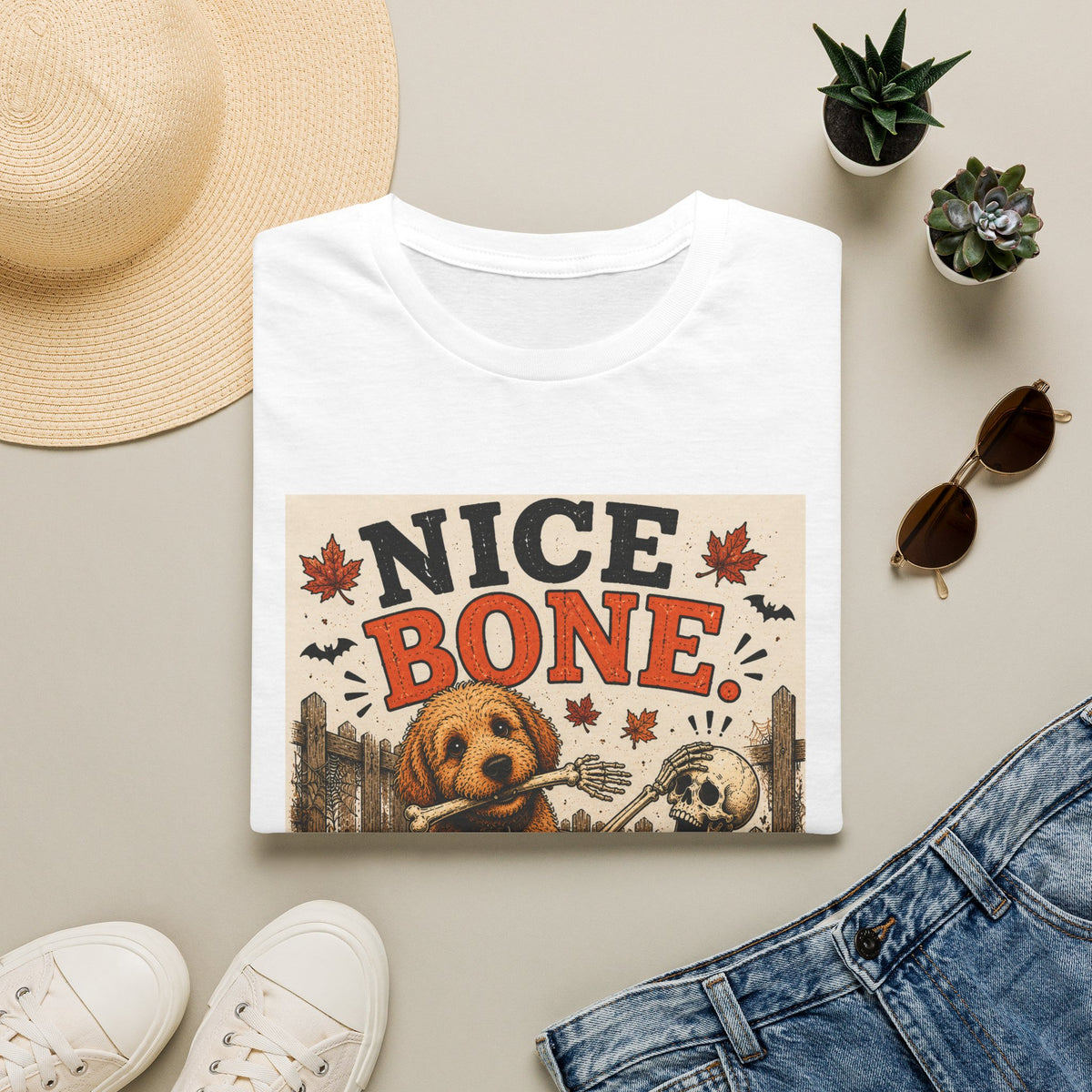 Funny Halloween Dog Shirt – Nice Bone. | Skeleton Dog T-Shirt | Vintage Halloween Tee | Dog Lover Gift | Cute Fall Graphic Tee | Funny Spooky Shirt