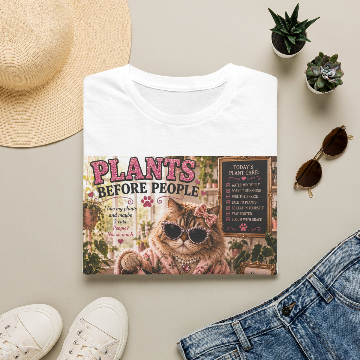 Plants Before People | Classy Cats™ T-Shirt | Funny Plant Lover Cat Shirt | Plant Mom Gift | Houseplant Lover Tee | Gardening & Botanical Apparel