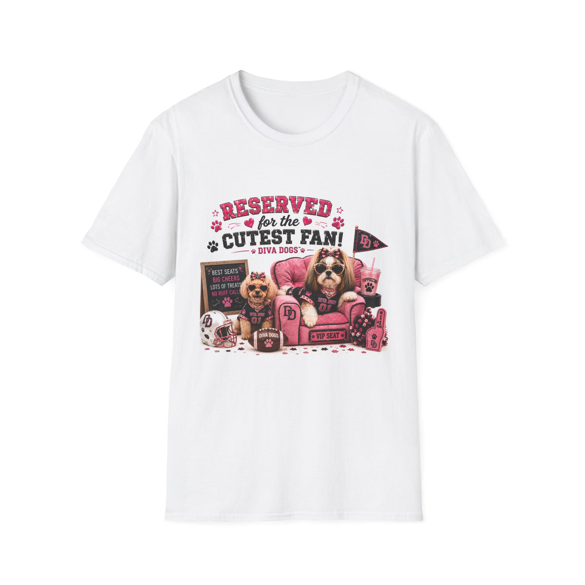 Reserved for the Cutest Fan!™ | Diva Dogs™ | Football Game Day Dog Lover T-Shirt | VIP Fan Edition