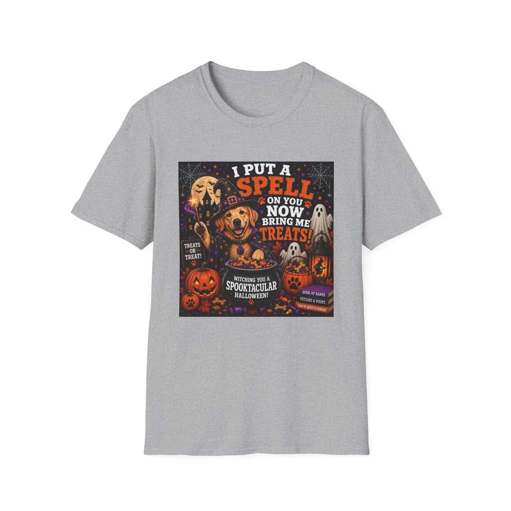 Funny Halloween Dog Shirt – I Put a Spell on You, Now Bring Me Treats! | Cute Witch Dog T-Shirt | Halloween Dog Lover Tee | Fall Graphic Shirt | Dog Mom Gift