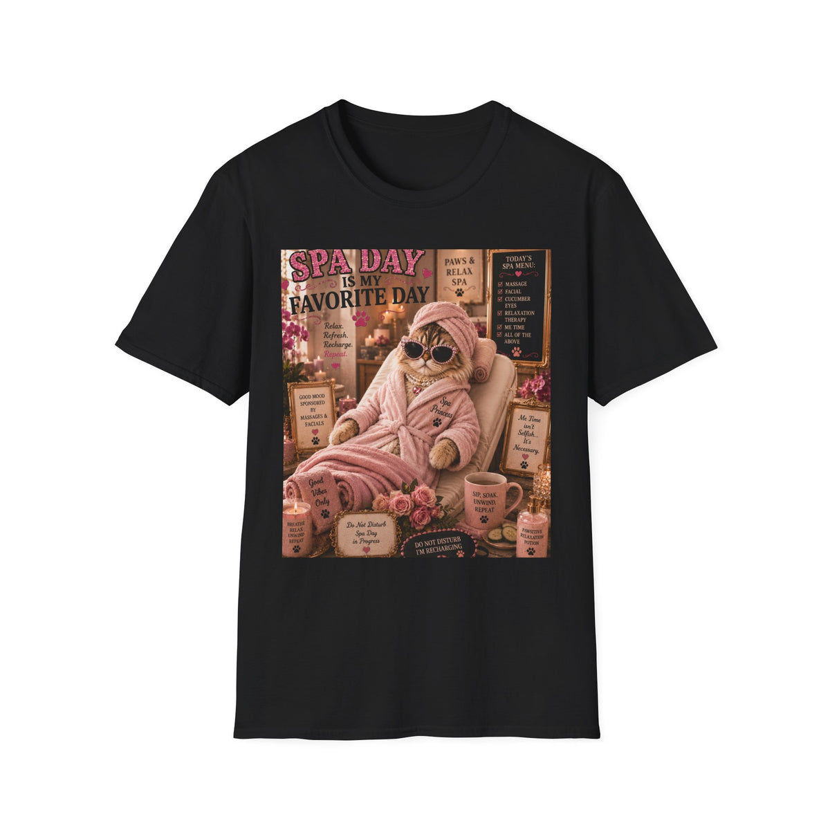 Spa Day Is My Favorite Day | Classy Cats™ T-Shirt | Funny Spa Cat Shirt | Self-Care Gift | Cat Mom Tee | Relaxation & Wellness Apparel