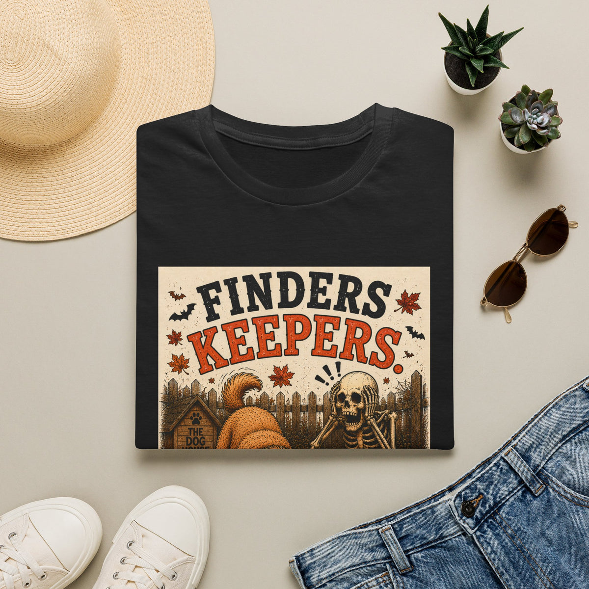 Funny Halloween Dog Shirt – Finders Keepers | Skeleton Dog T-Shirt | Vintage Halloween Tee | Dog Lover Gift | Cute Fall Graphic Tee | Spooky Dog Shirt