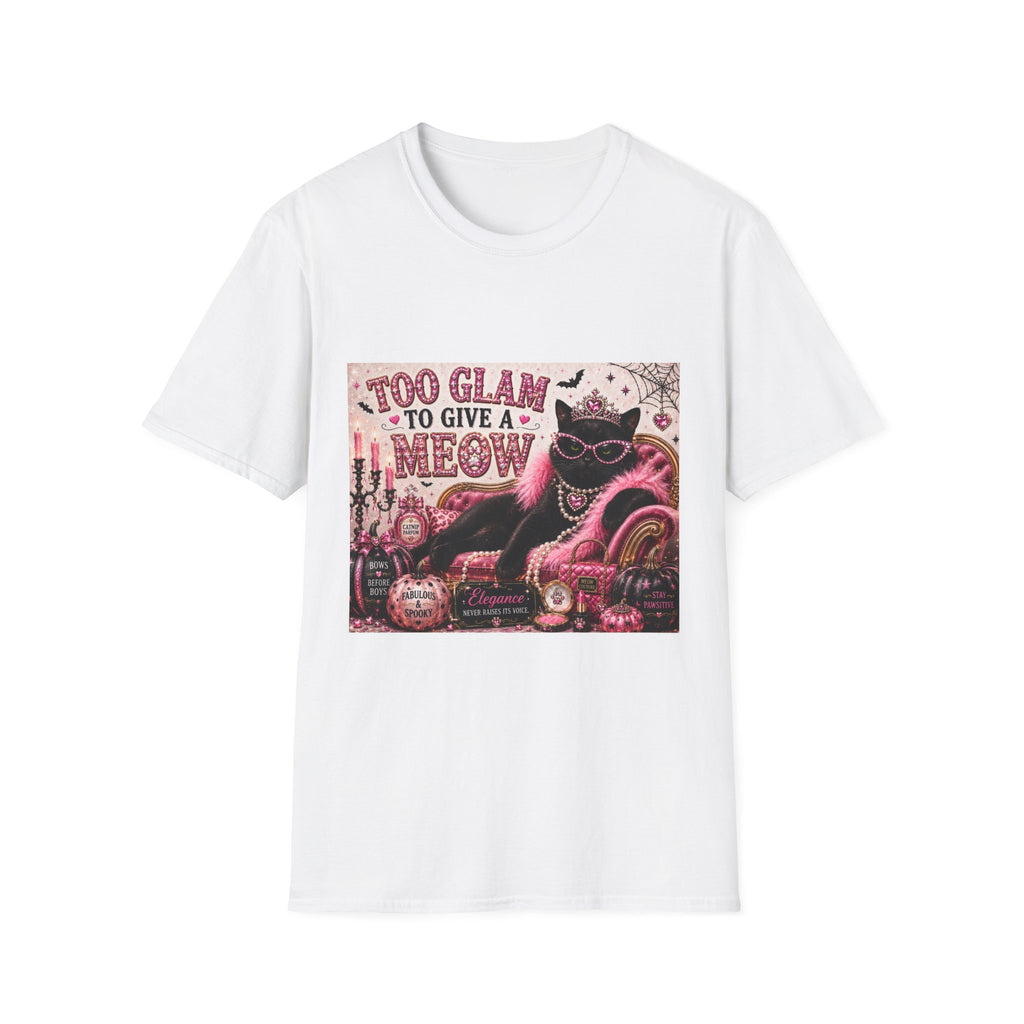 Too Glam to Give a Meow | Classy Cats™ Halloween T-Shirt | Funny Black Cat Shirt | Cat Mom Gift | Glam Cat Lover Tee | Halloween Apparel