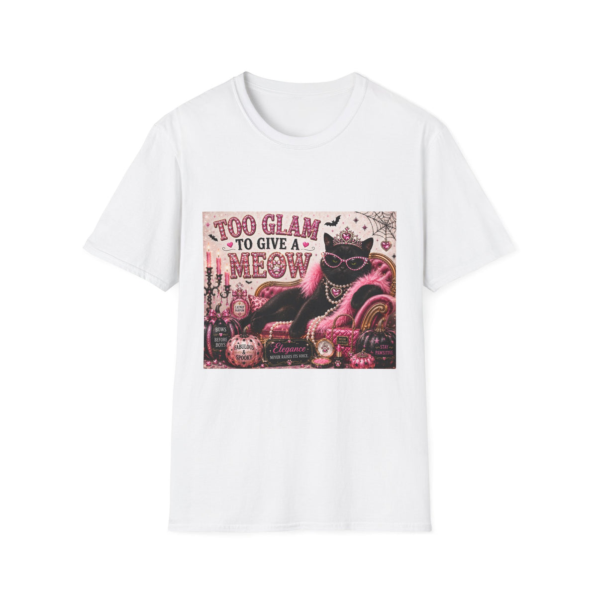 Too Glam to Give a Meow | Classy Cats™ Halloween T-Shirt | Funny Black Cat Shirt | Cat Mom Gift | Glam Cat Lover Tee | Halloween Apparel