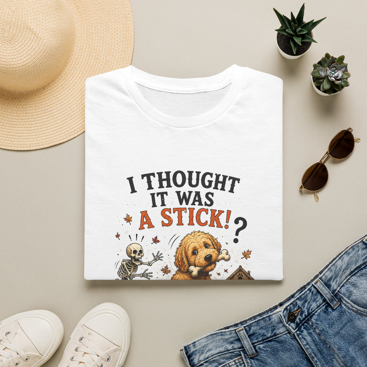 Funny Halloween Dog Shirt – I Thought It Was a Stick! | Skeleton Dog T-Shirt | Vintage Halloween Tee | Cute Dog Lover Gift | Fall Graphic Tee