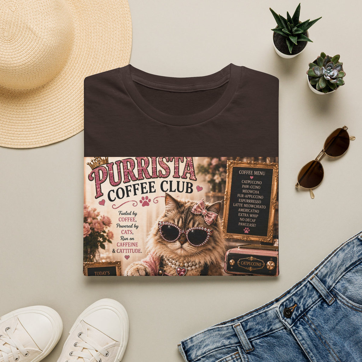 Purrista Coffee Club™ Barista | Classy Cats™ T-Shirt | Funny Coffee Cat Shirt | Cat Mom Gift | Coffee Lover Tee | Café Style Apparel