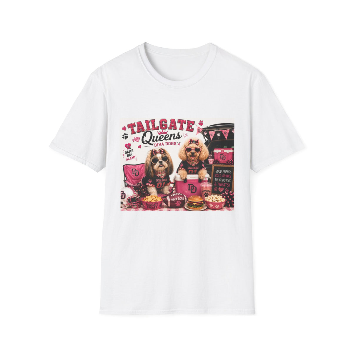 Tailgate Queens™ | Diva Dogs™ | Football Game Day Dog Lover T-Shirt | Glam Tailgate Party Tee