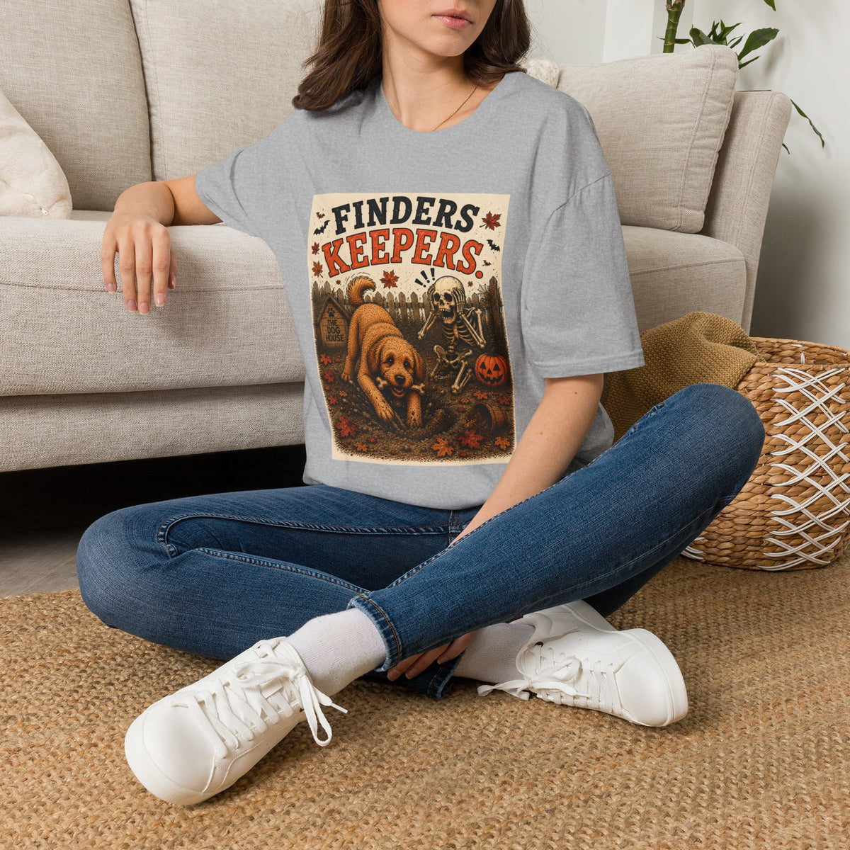 Funny Halloween Dog Shirt – Finders Keepers | Skeleton Dog T-Shirt | Vintage Halloween Tee | Dog Lover Gift | Cute Fall Graphic Tee | Spooky Dog Shirt
