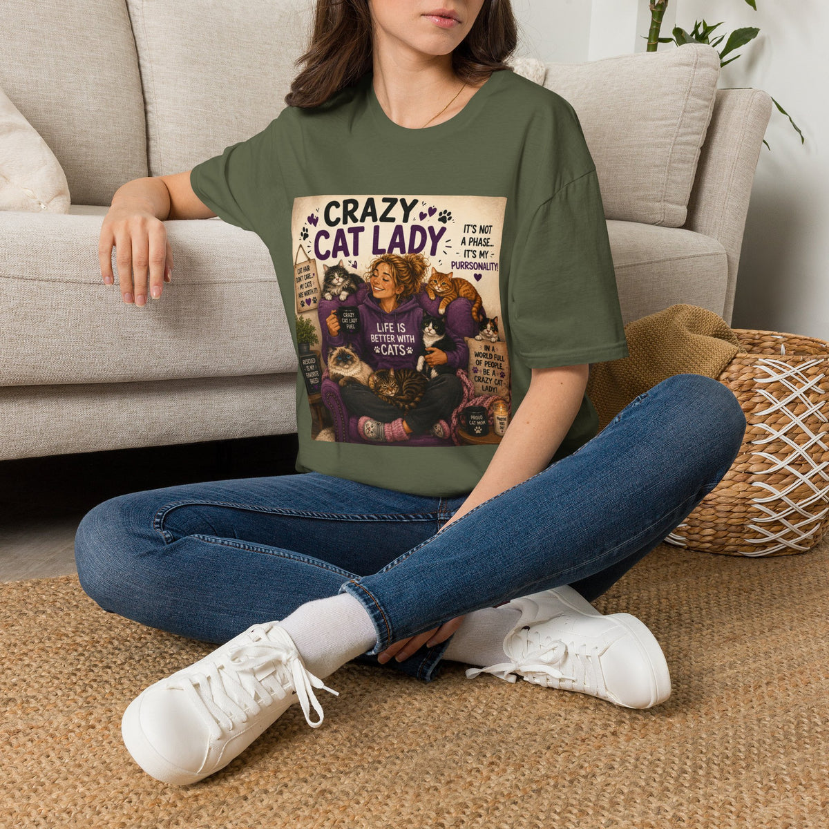 Crazy Cat Lady T-Shirt — "It's Not a Phase, It's My Purrsonality" Cat Mom Tee