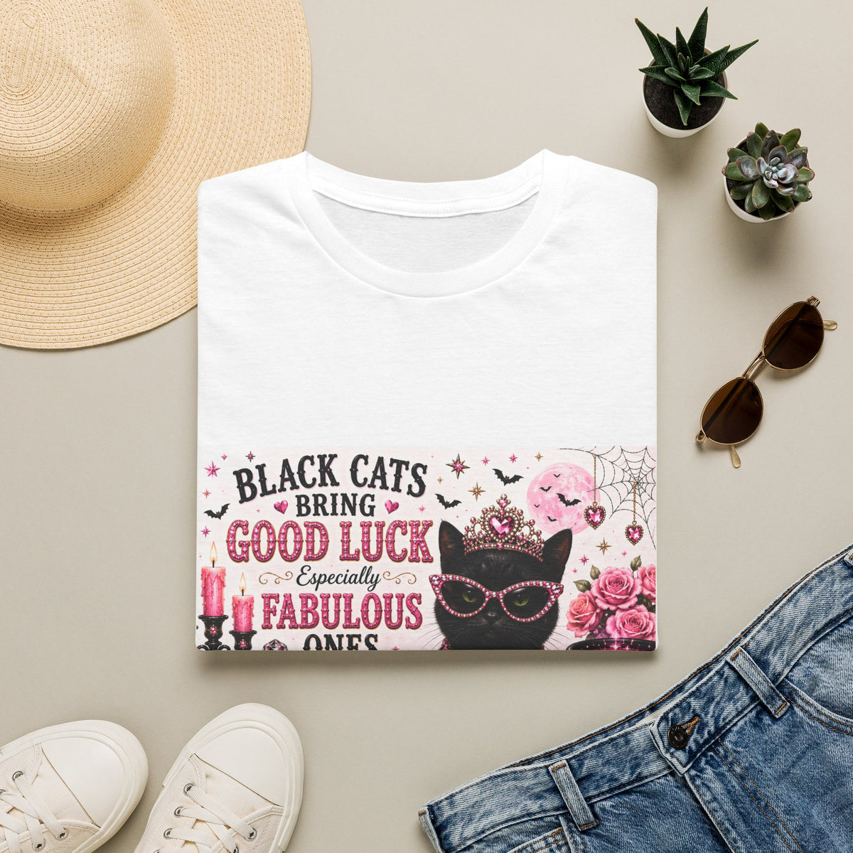 Black Cats Bring Good Luck... Especially Fabulous Ones! | Classy Cats™ Halloween T-Shirt | Funny Black Cat Shirt | Cat Mom Gift | Halloween Cat Lover Tee