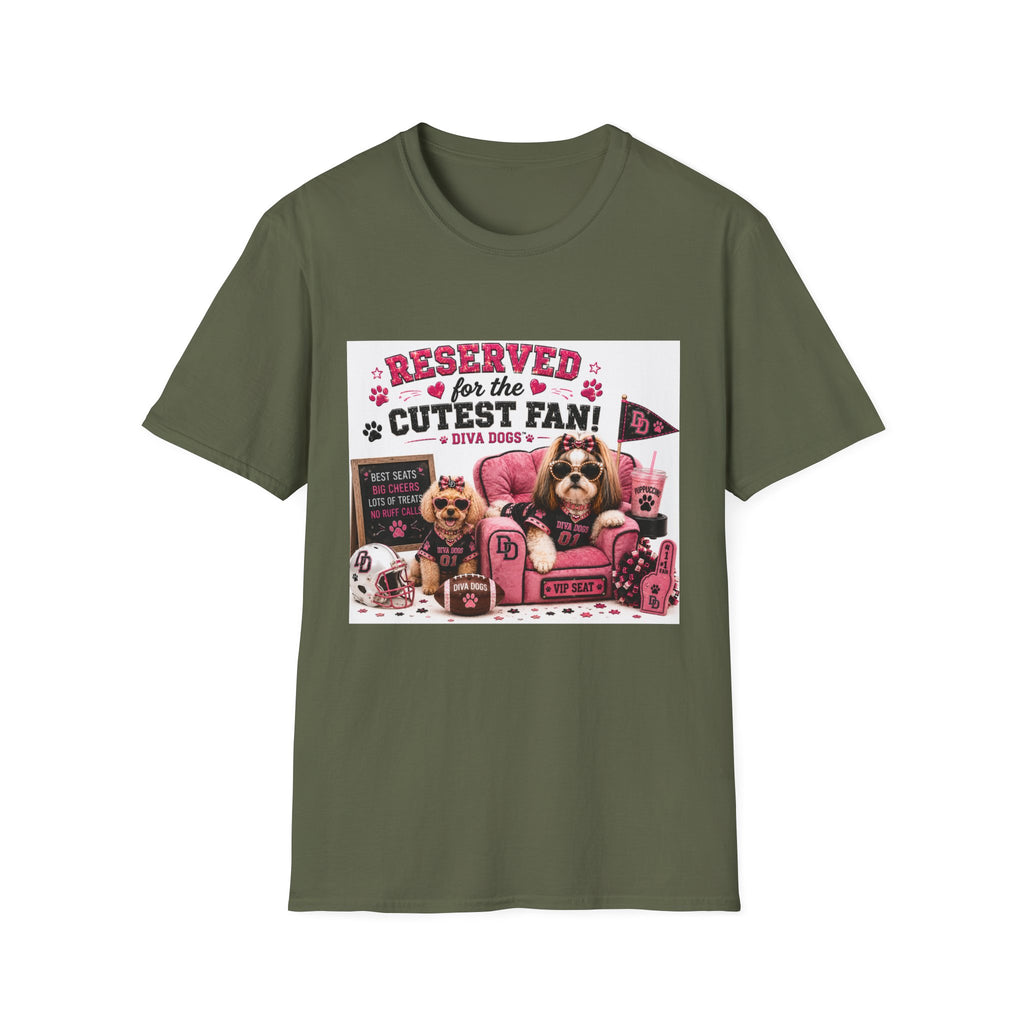 Reserved for the Cutest Fan!™ | Diva Dogs™ | Football Game Day Dog Lover T-Shirt | VIP Fan Edition