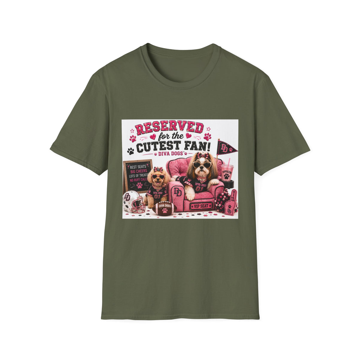 Reserved for the Cutest Fan!™ | Diva Dogs™ | Football Game Day Dog Lover T-Shirt | VIP Fan Edition