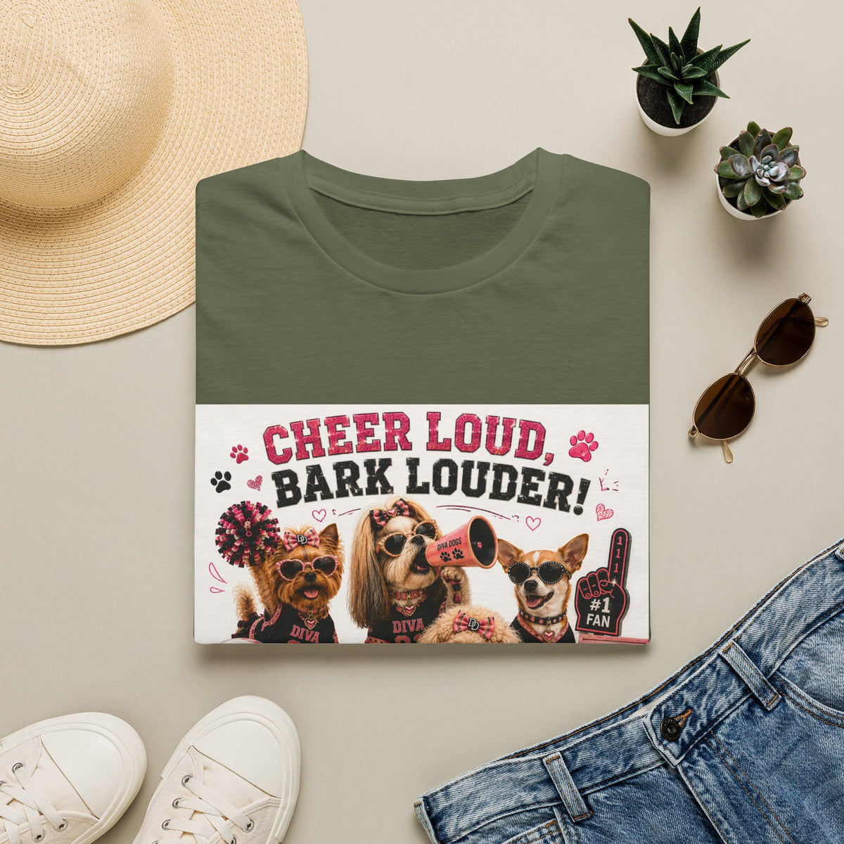 Cheer Loud, Bark Louder!™ | Diva Dogs™ | Football Game Day Dog Lover T-Shirt | Glam Tailgate Tee