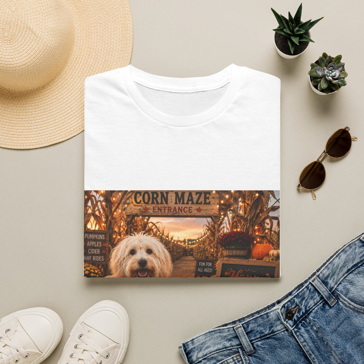 Happy Fall Y'all | Maddie's Corn Maze Adventure™ | Cozy Autumn Dog Lover T-Shirt | Fall Festival Shirt
