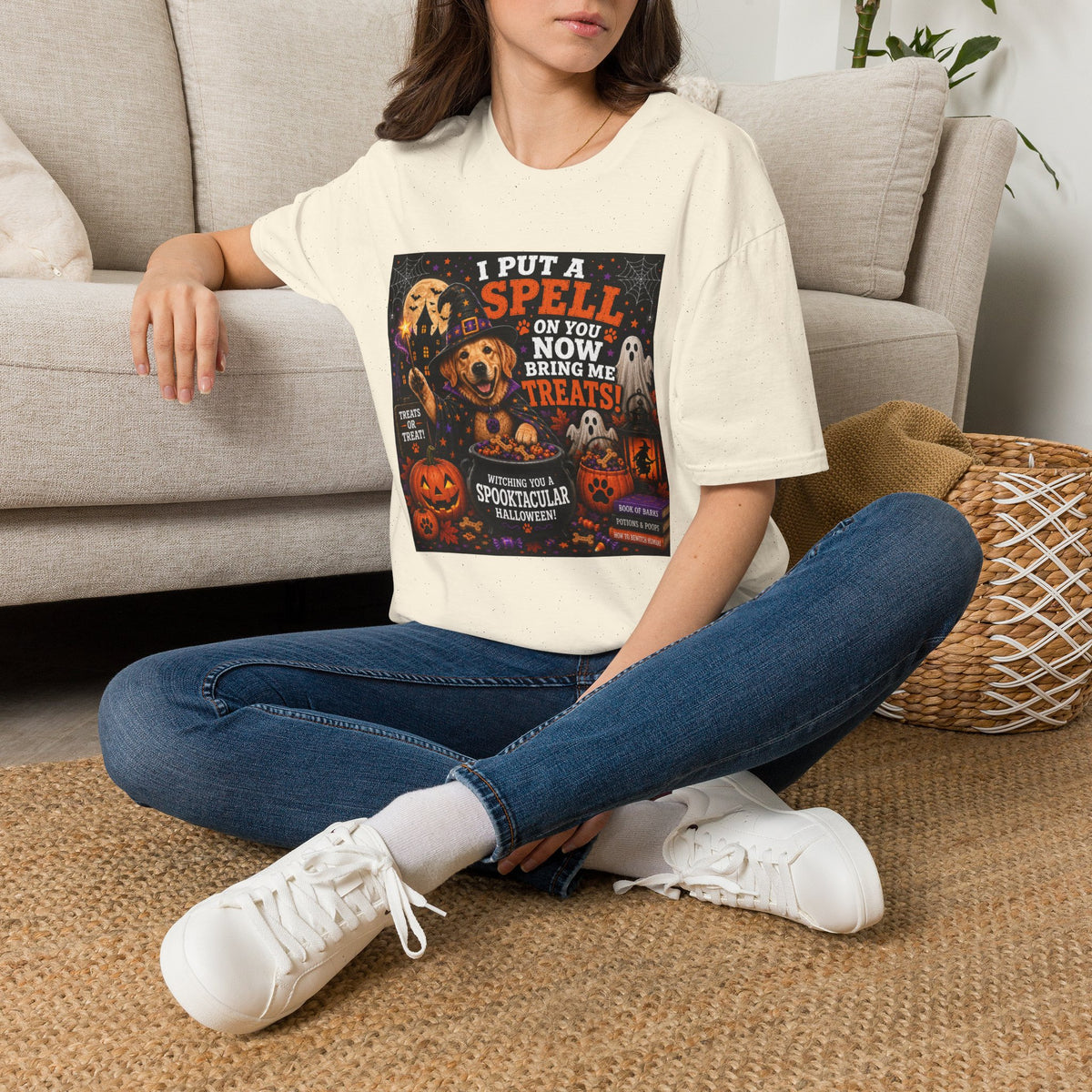 Funny Halloween Dog Shirt – I Put a Spell on You, Now Bring Me Treats! | Cute Witch Dog T-Shirt | Halloween Dog Lover Tee | Fall Graphic Shirt | Dog Mom Gift