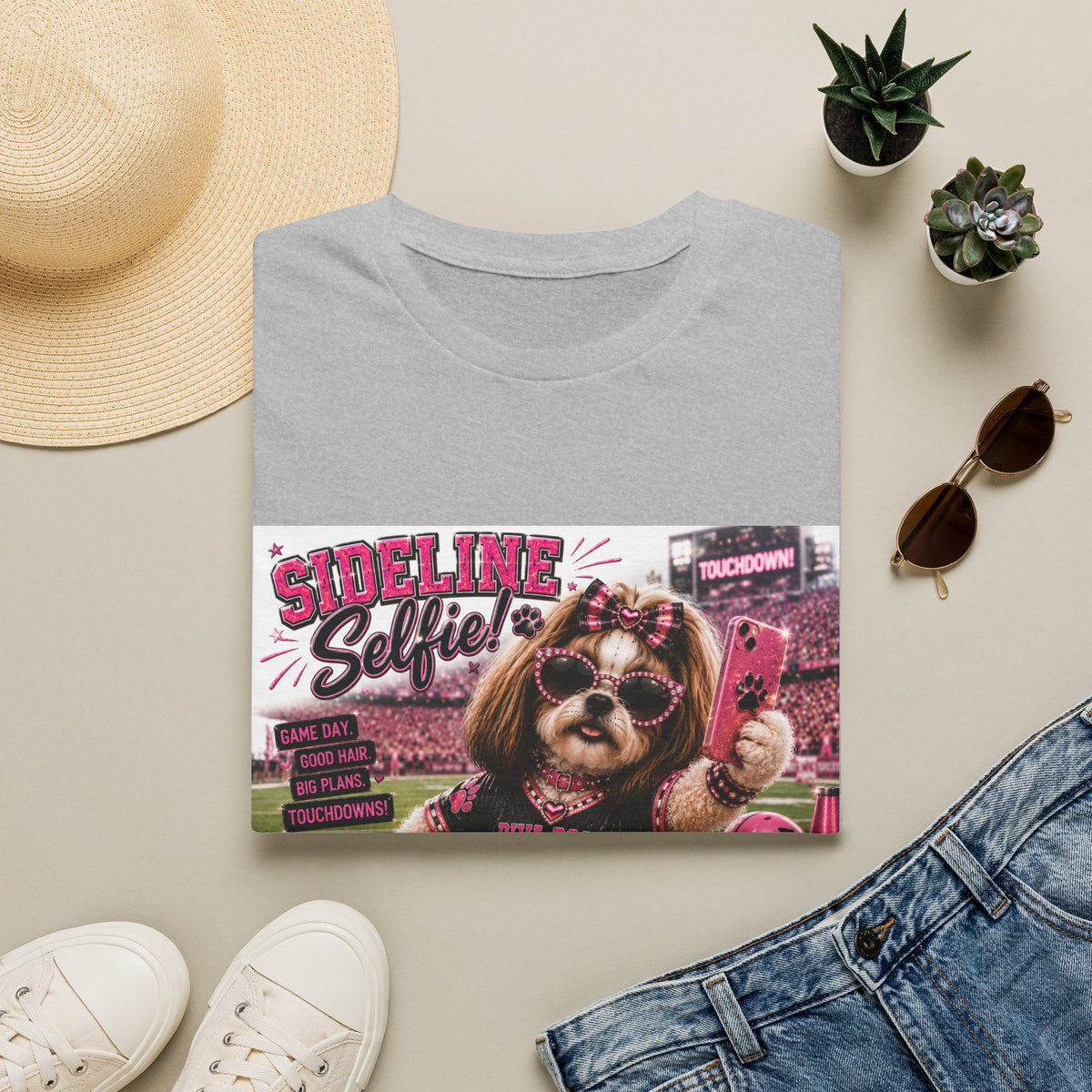 Sideline Selfie!™ | Diva Dogs™ | Funny Football Dog Lover T-Shirt | Glam Game Day Selfie Tee