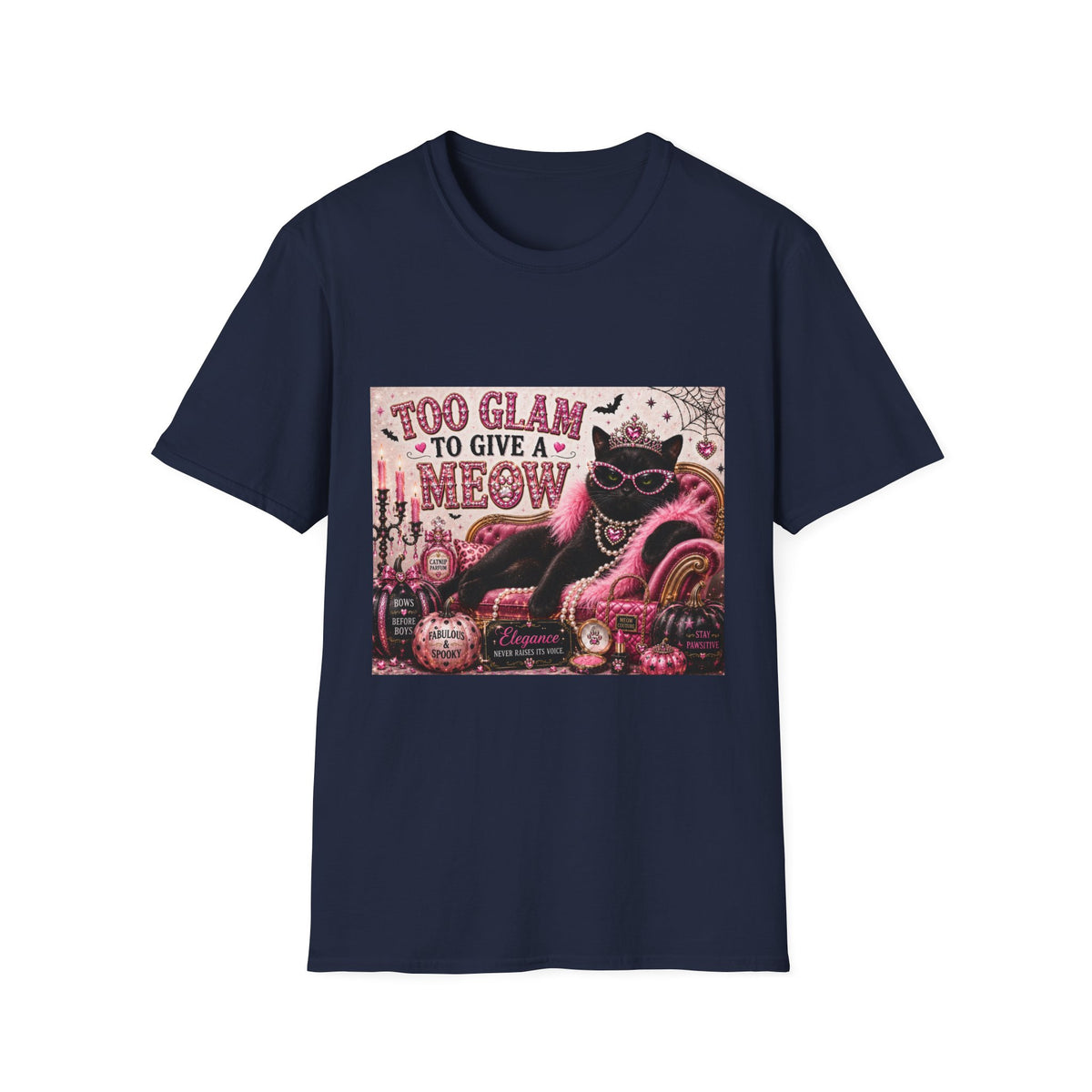 Too Glam to Give a Meow | Classy Cats™ Halloween T-Shirt | Funny Black Cat Shirt | Cat Mom Gift | Glam Cat Lover Tee | Halloween Apparel