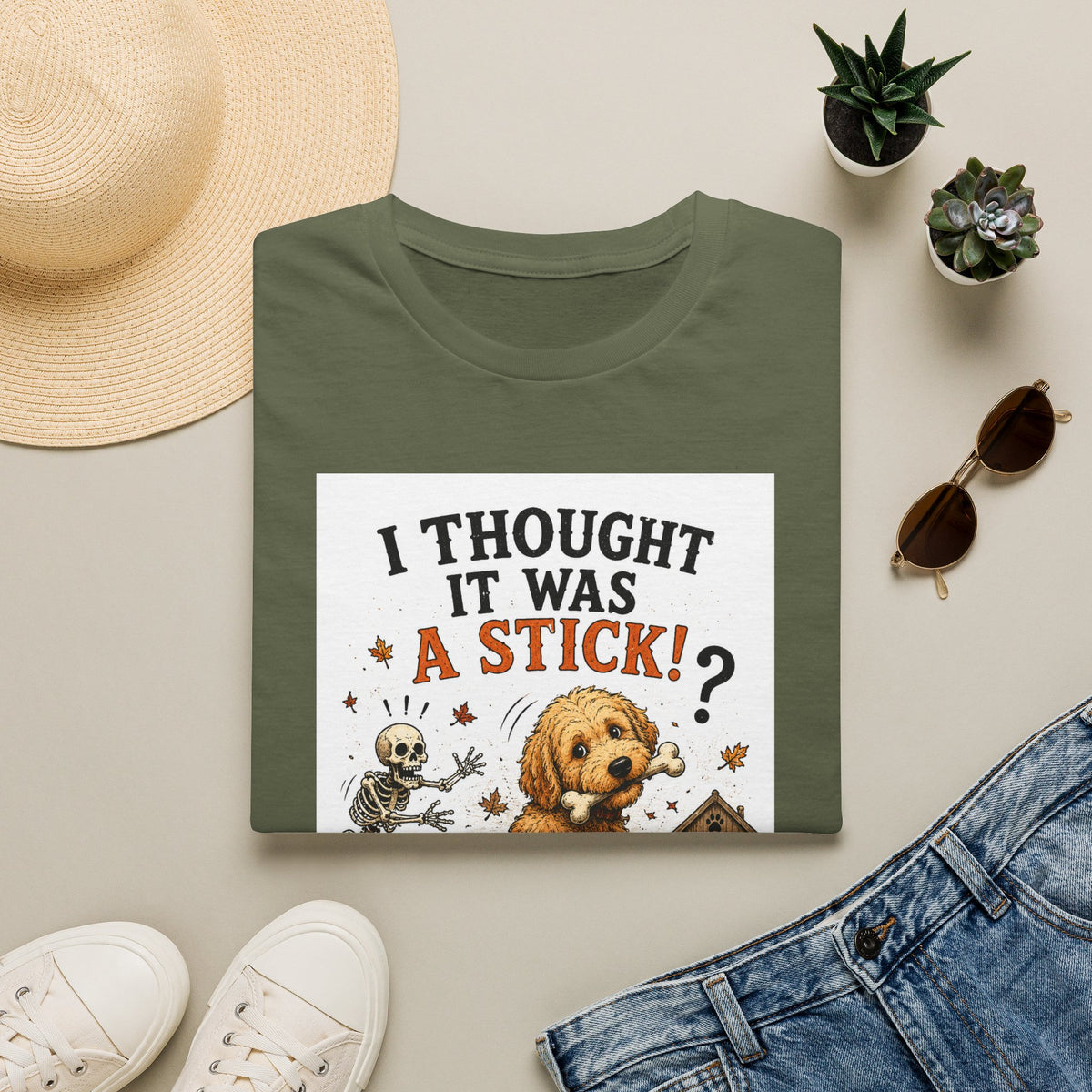 Funny Halloween Dog Shirt – I Thought It Was a Stick! | Skeleton Dog T-Shirt | Vintage Halloween Tee | Cute Dog Lover Gift | Fall Graphic Tee