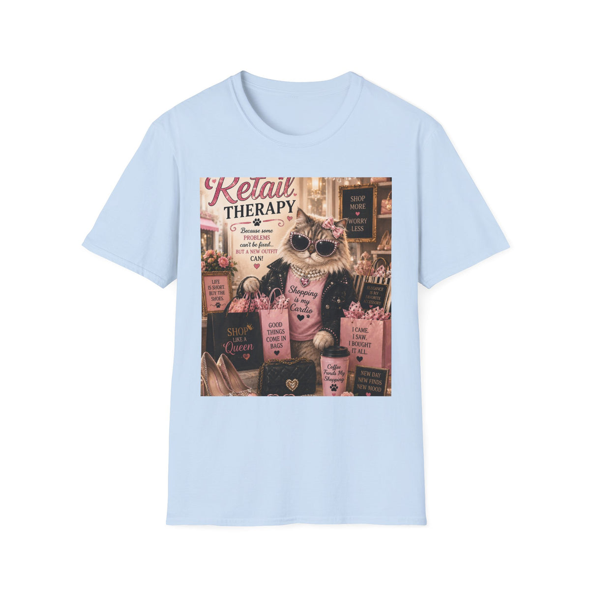 Retail Therapy | Classy Cats™ T-Shirt | Funny Shopping Cat Shirt | Cat Mom Gift | Boutique Fashion Tee | Shopaholic Apparel