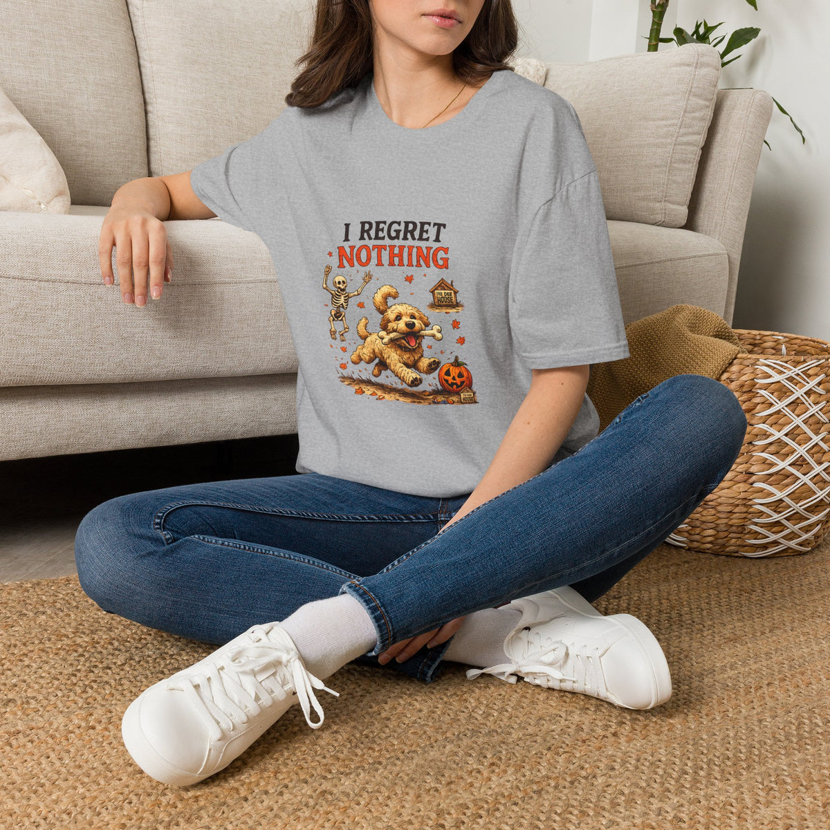 Funny Halloween Dog Shirt – I Regret Nothing | Skeleton Dog T-Shirt | Vintage Halloween Tee | Dog Lover Gift | Fall Graphic Tee