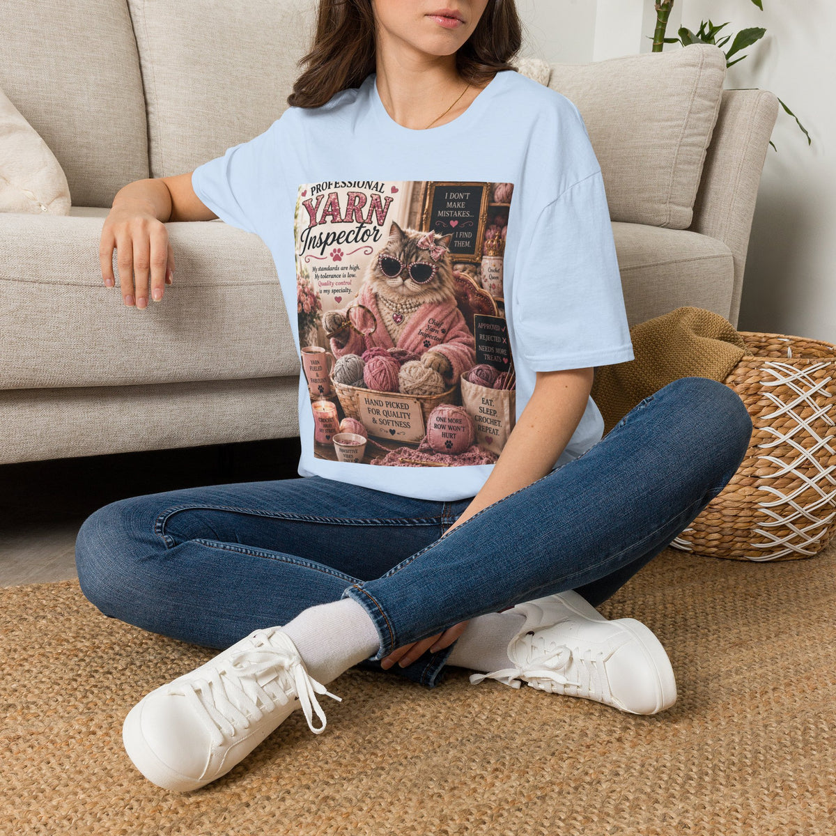 Professional Yarn Inspector | Classy Cats™ T-Shirt | Funny Crochet Cat Shirt | Knitting Lover Gift | Cat Mom Tee | Yarn Lover Apparel