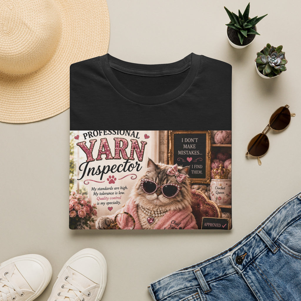 Professional Yarn Inspector | Classy Cats™ T-Shirt | Funny Crochet Cat Shirt | Knitting Lover Gift | Cat Mom Tee | Yarn Lover Apparel
