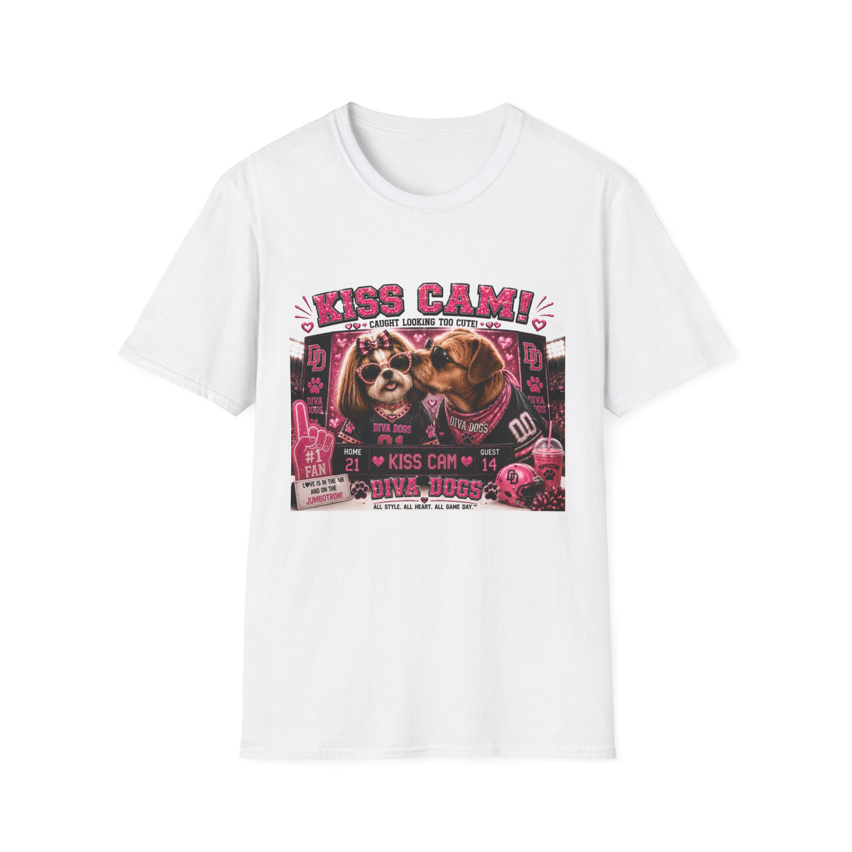 Kiss Cam!™ | Diva Dogs™ | Funny Football Dog Lover T-Shirt | Game Day Romance Collection